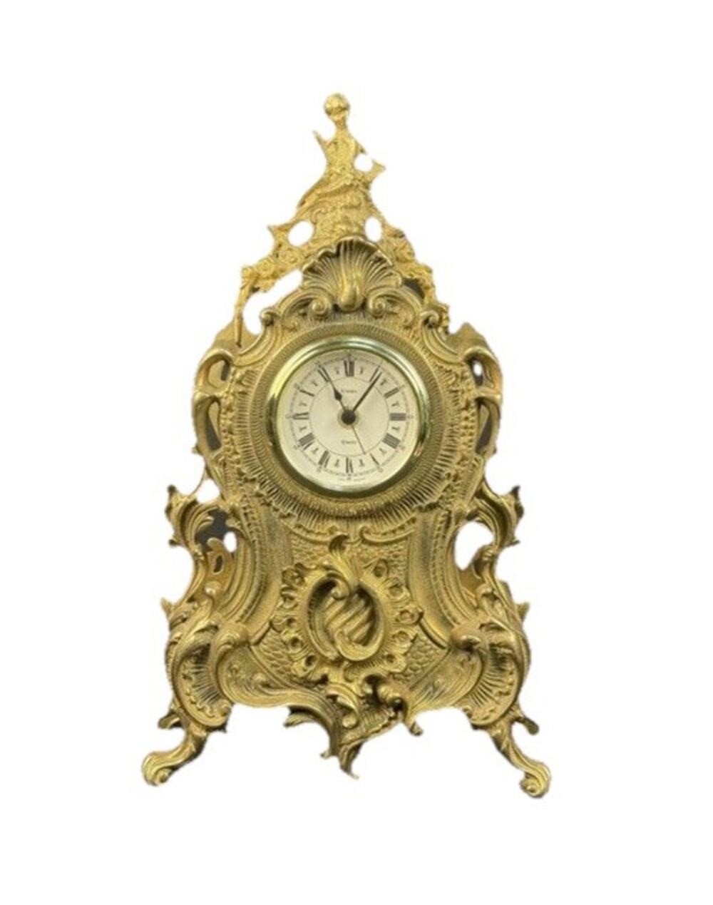 Uranio Quartz Germany Movement Brass Mantel Clock Made In Italy Vintage Gold